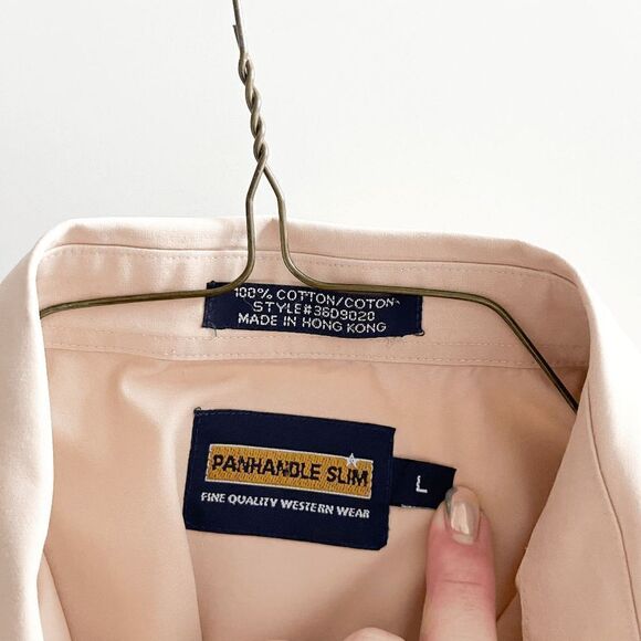 Panhandle Slim Mens Dress Shirt Long Sleeve Button Down Cotton Solid Tan Large - Picture 4 of 7